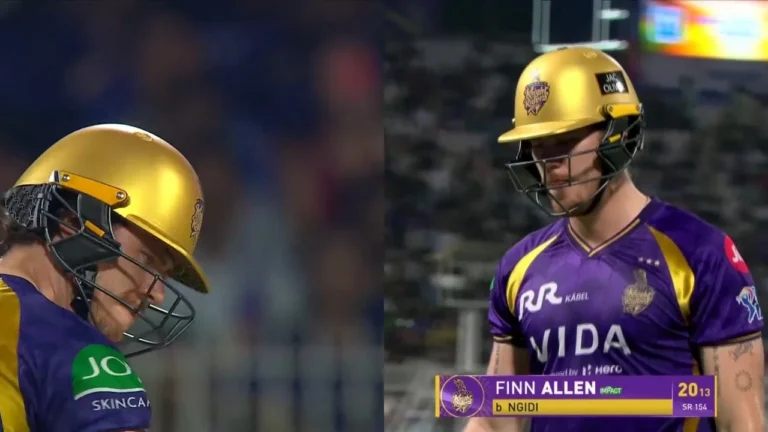 Finn Allen punches bat in anger after being dismissed by Lungi Ngidi in KKR vs D: ইডেনে আউট হয়ে রাগে ফেটে পড়লেন কিউই তারকা