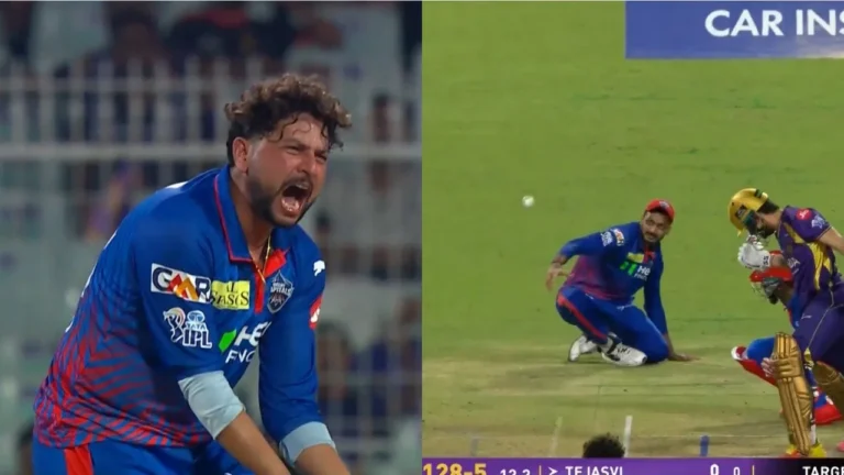 Kuldeep Yadav left furious as Abishek Porel misses sitter during hat-trick chance